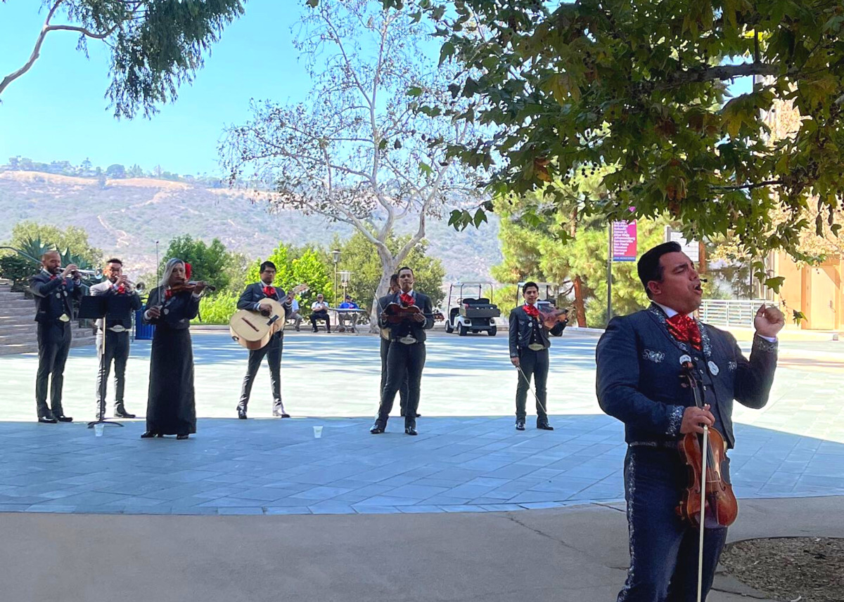 Arcoiris Mariachi Band performs outside on SUA's Campus in honor of Latine Heritage and LGBT History Months