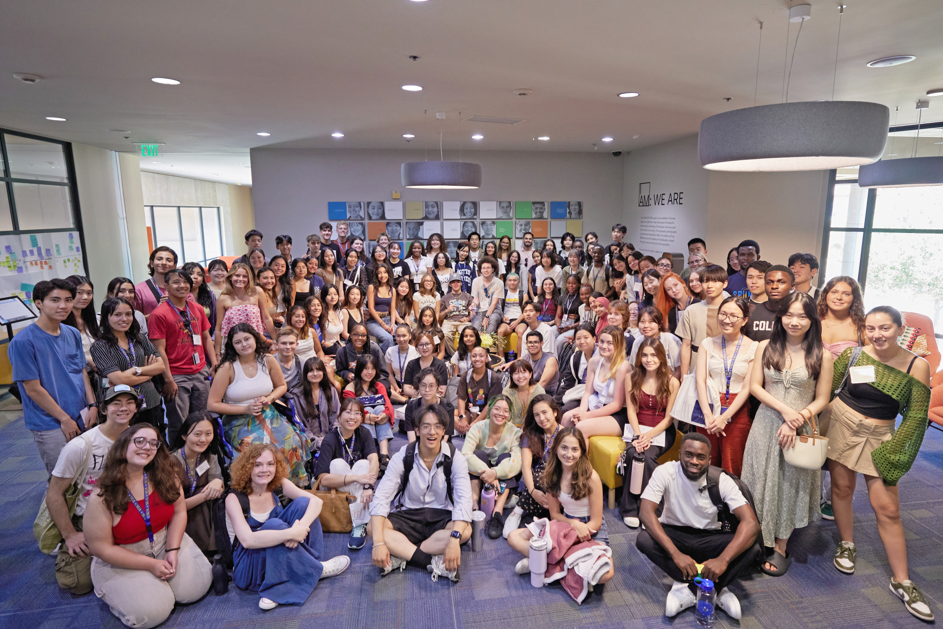 The Class of 2028 poses for a group photo after arriving for orientation