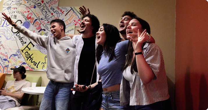 Students singing in the cafeteria 