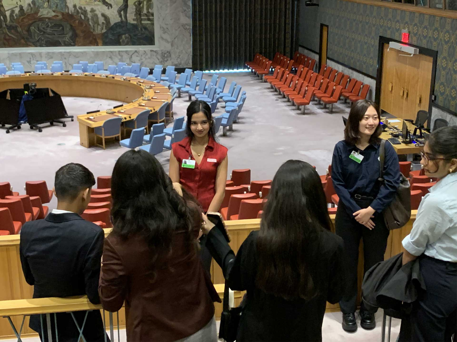SUA students visit the United Nations Security Council Chamber in New York City during the Nieves United Nations and World Affairs Career Exploration Program.