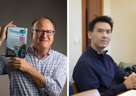 Collage photo of Professor Burns and student Max