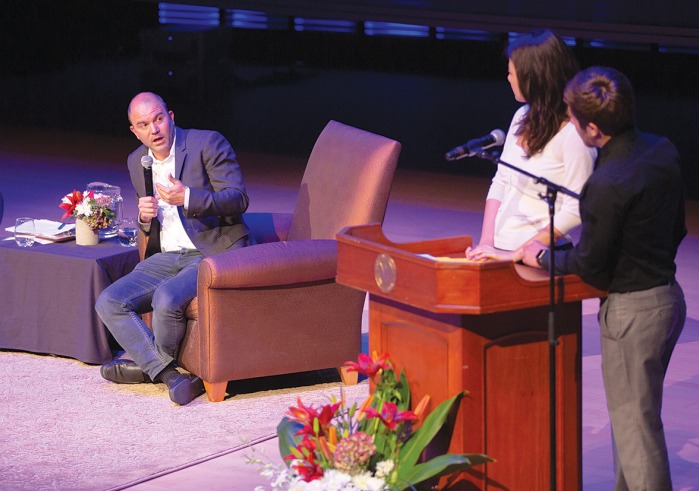 Ben Rhodes engages questions from Soka students