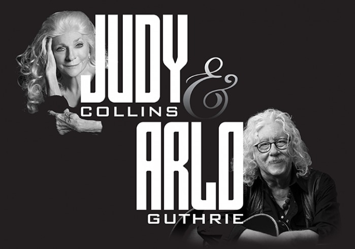 Black & white photo of Judy Collins and Arlo Guthrie