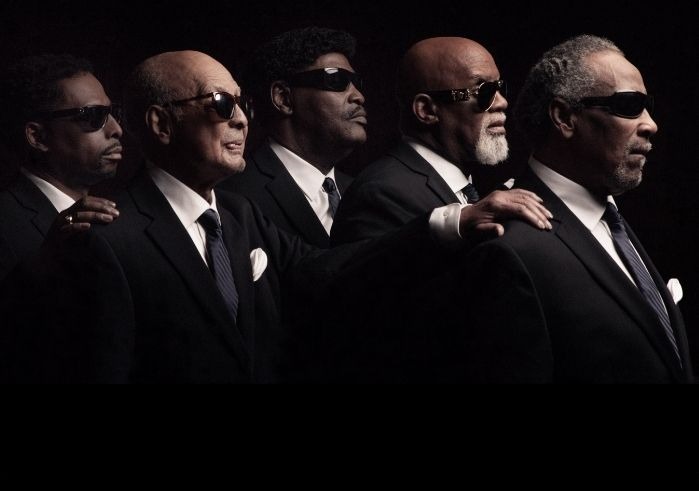 5 male members of blind boys of alabama standing in profile