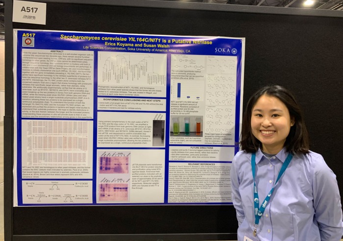 Erica Koyama ’23 presenting her research at the American Society for Biochemistry and Molecular Biology conference