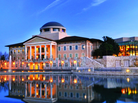 Founders Hall at night