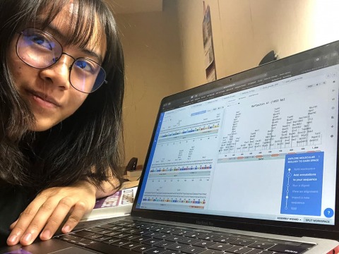 Student displays research on laptop