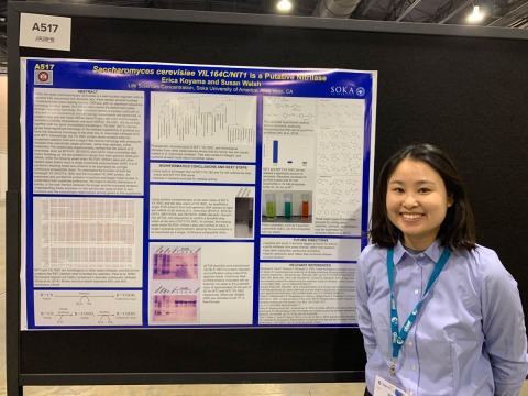 Erica Koyama ’23 presenting her research at the American Society for Biochemistry and Molecular Biology conference