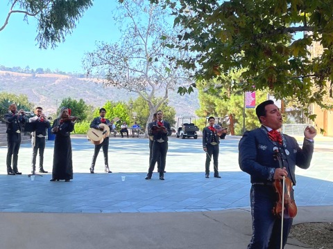 Arcoiris Mariachi Band performs outside on SUA's Campus in honor of Latine Heritage and LGBT History Months