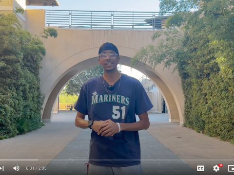 A screenshot of a YouTube video featuring a SUA student talking during the new "Concentrations" video series.