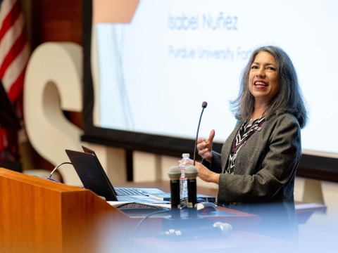 Dr. Isabel Nuñez speaks during a university talk at SUA