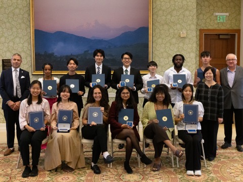 2024 scholarship awardees with university officials 