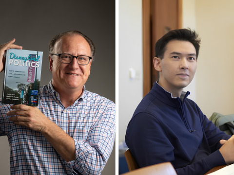 Collage photo of Professor Burns and student Max