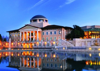 Founders Hall at night