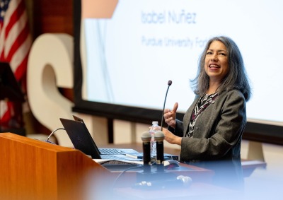Dr. Isabel Nuñez speaks during a university talk at SUA
