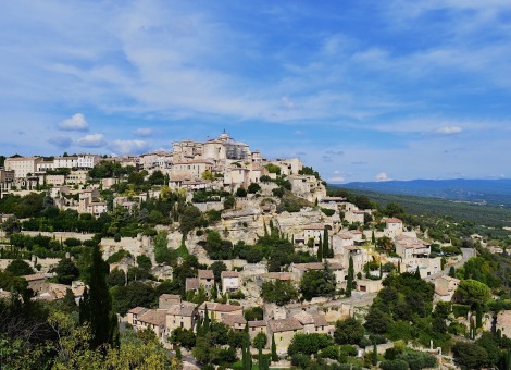 Mountain covered in buildings in France