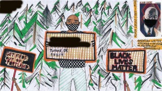 Mail art postcard with Black Lives Matter and Feds Out of Portland message