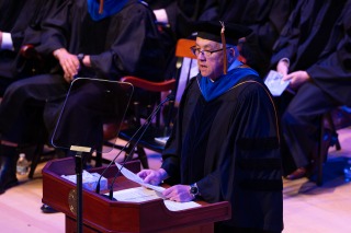 President Feasel speaks to the Class of 2025 during commencement.